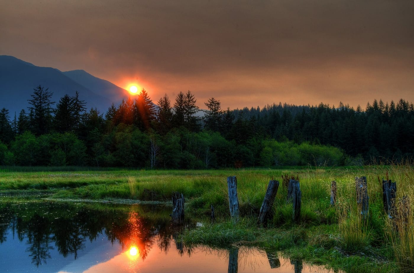 A smoky sunset at Quilcene, Washington, in 2015
